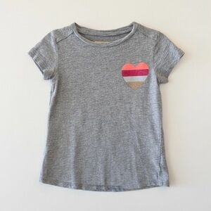 J.Crew Crewcuts Glitter Heart Tee Girls 4–5 Gray Pink Cotton